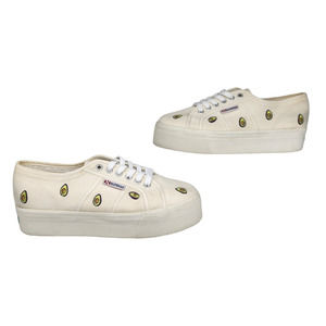 Superga Shoes Womens 8.5 39.5 White Platform Embroidered Avocado Sneakers Tennis